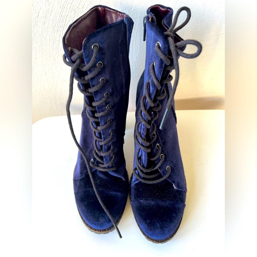Report Signature navy velvet lace up boots